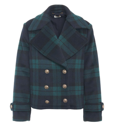 Short coat with check pattern