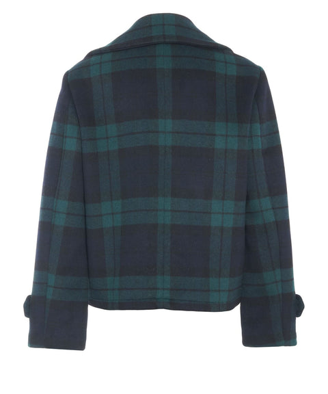 Short coat with check pattern