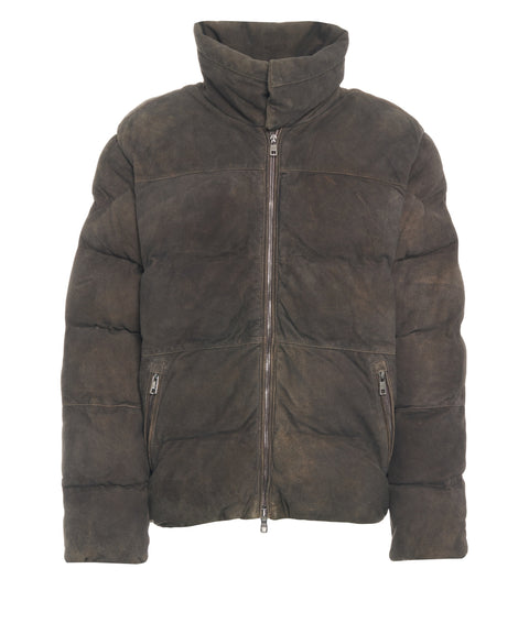 Giacca puffer in pelle scamosciata