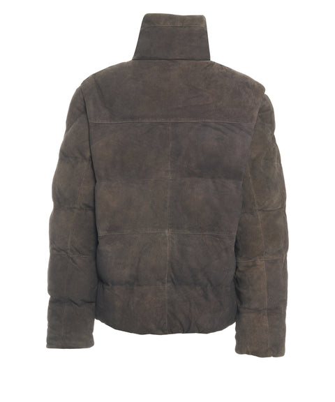 Giacca puffer in pelle scamosciata