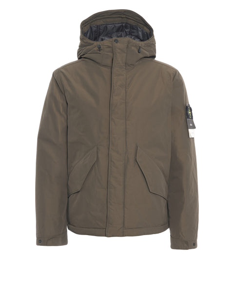 Down jacket with logo patch
