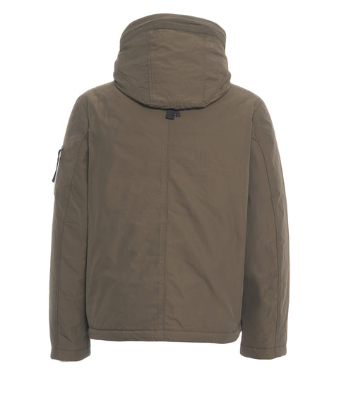 Down jacket with logo patch