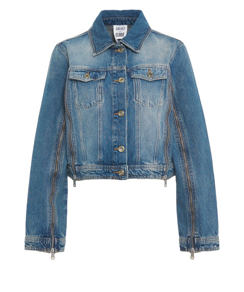 Giacca di jeans con dettagli zip