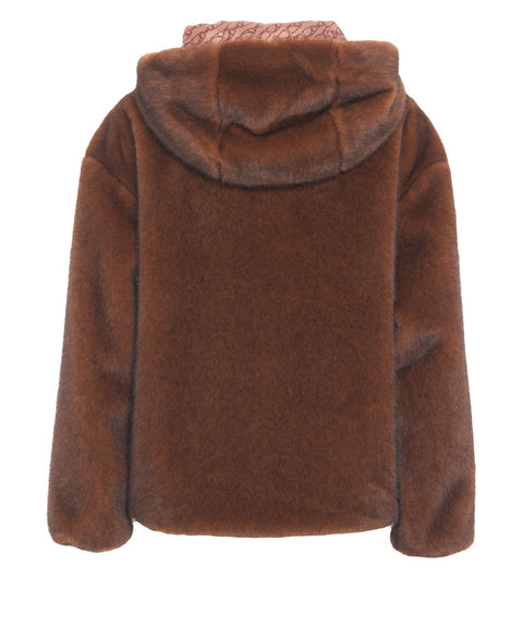 Giacca con cappuccio in ecopelliccia