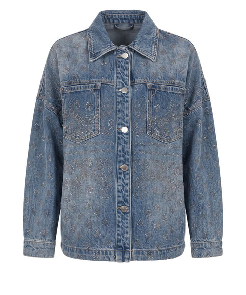 Denim jacket with rhinestone application