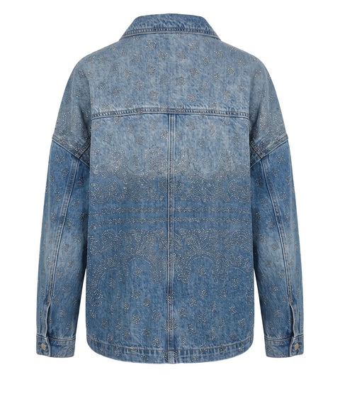 Denim jacket with rhinestone application