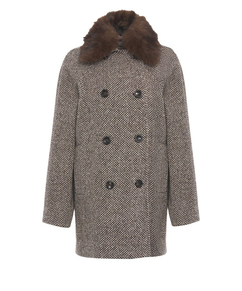 Coat with faux fur collar