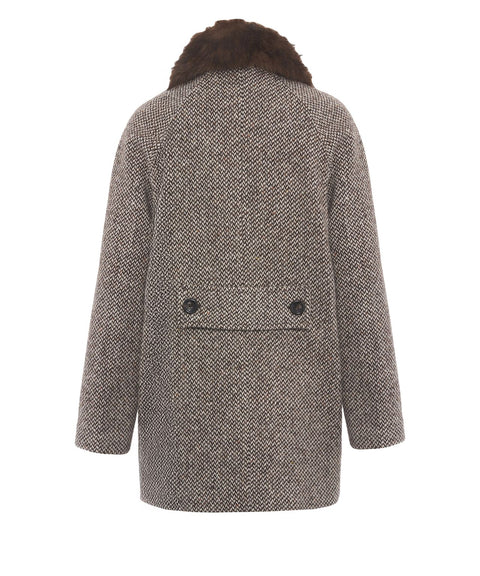 Coat with faux fur collar