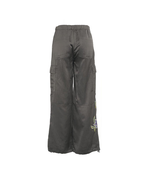 Pantaloni cargo con ricamo floreale #grigio