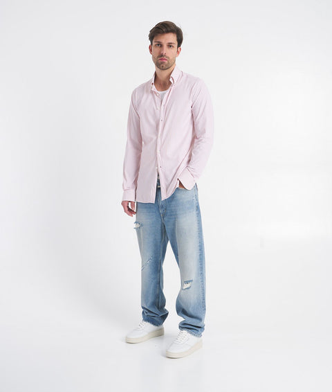 Camicia con righe a contrasto #rosa