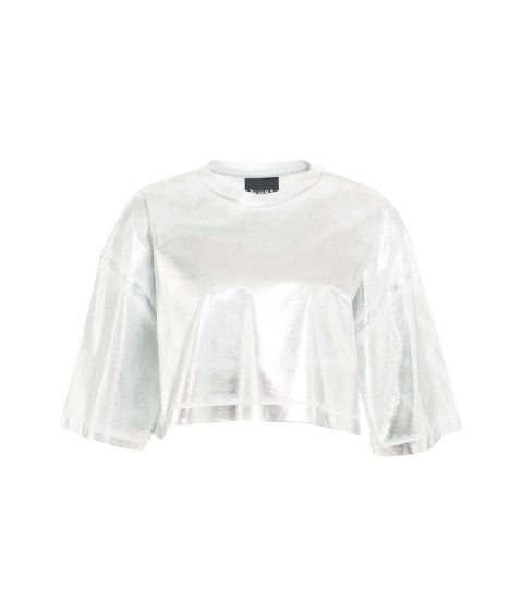 T-shirt cropped in look metallizzato #argento