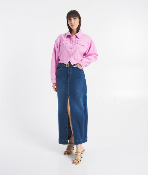 Giacca cropped in denim #pink