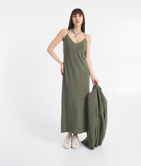 Slip dress in misto lino #verde