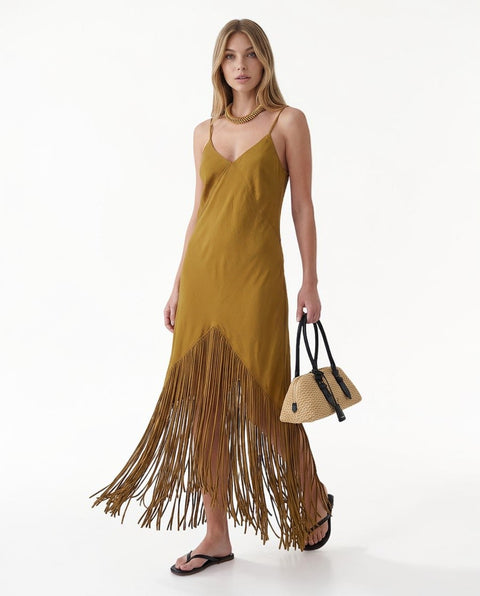 Abito midi con frange 'Badia'