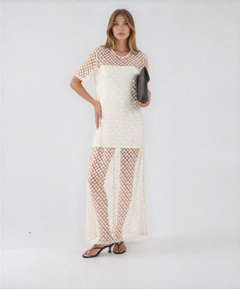 Herskind Maxi dress with floral appliqus 'Babel' Beige Women MAXIMILIAN.it Herskind Maxi dress with floral appliqus 'Babel' Beige Women MAXIMILIAN.it