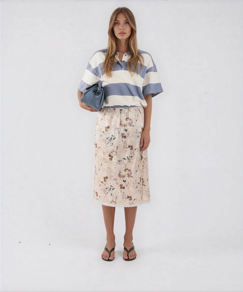 Gonna midi con motivo floreale 'Baia'