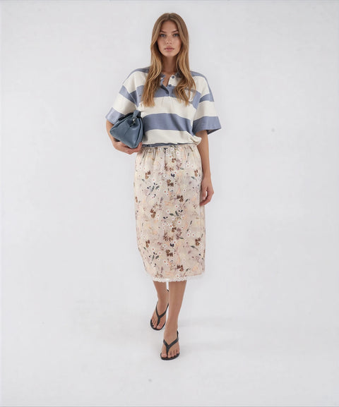 Gonna midi con motivo floreale 'Baia'