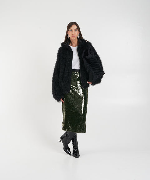 Giacca con cappuccio in ecopelliccia