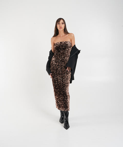 Abito midi con applicazione di paillettes