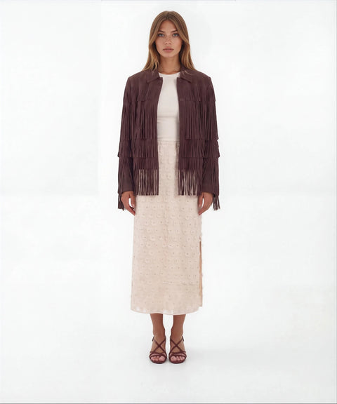 Giacca in pelle scamosciata con frange