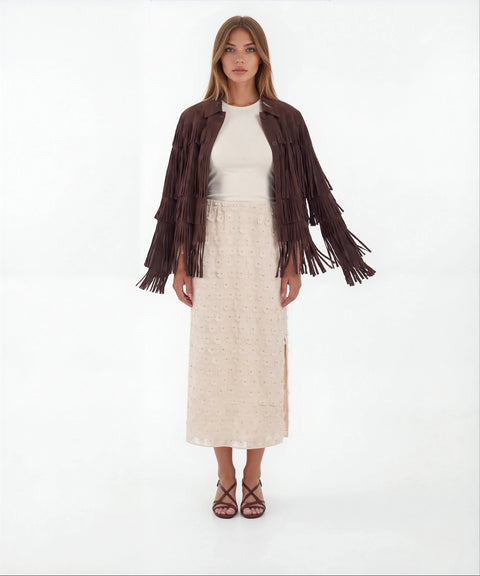 Giacca in pelle scamosciata con frange