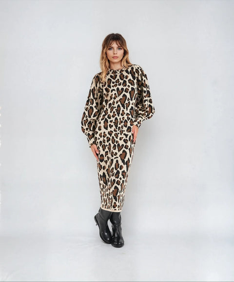 Abito midi con stampa animalier