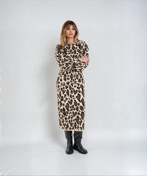 Abito midi con stampa animalier