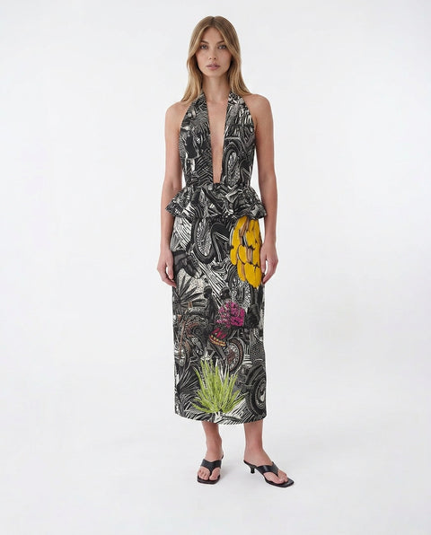 Abito maxi in misto lino