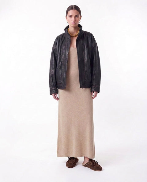 Giacca in pelle con collo alto
