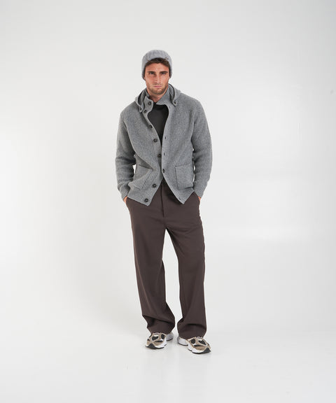 Ribbed cardigan with hood