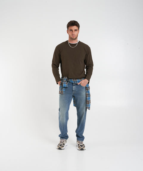 T-shirt a maniche lunghe con collo alla coreana