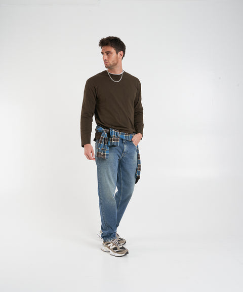 T-shirt a maniche lunghe con collo alla coreana