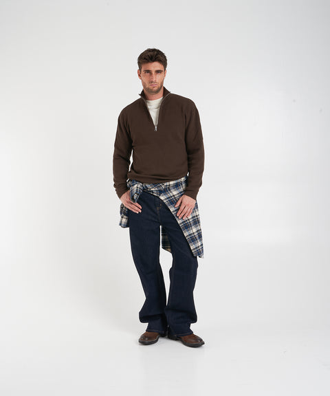 Maglione in maglia a costine con mezza zip