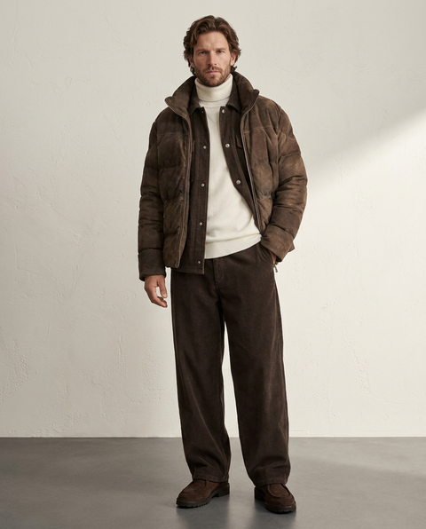 Giacca puffer in pelle scamosciata