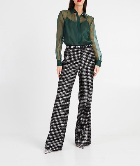 Sequined pants in houndstooth #nero