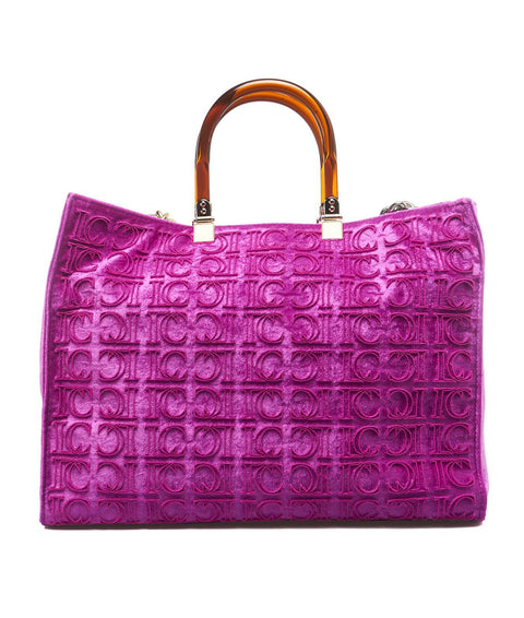 Borsa shopping "Cell Big" in velluto #pink