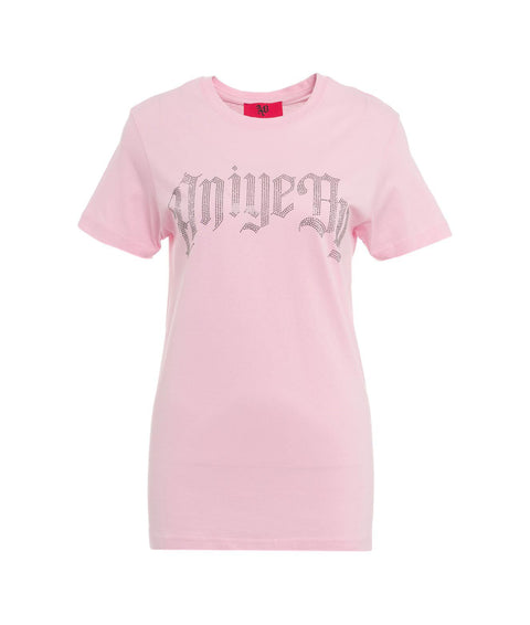 T-shirt con logo in strass #rosa