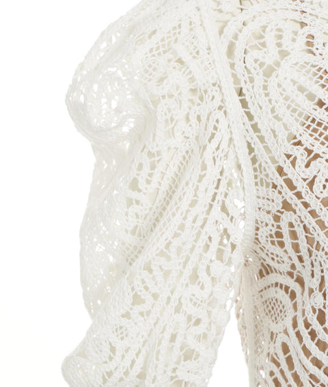 Maglia crochet effetto pizzo con maniche balloon #bianco