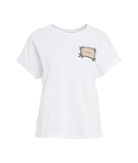 T-shirt con etichetta logo #bianco