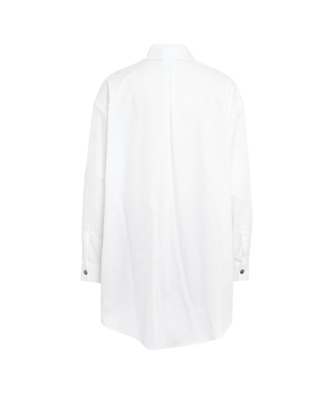 Miniabito camicia con gonna in crêpe ricamato #bianco