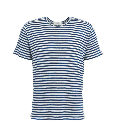 Maglietta "Lino" con strisce a contrasto #blu
