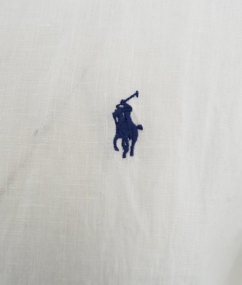 Camicia in lino con ricamo del logo #bianco