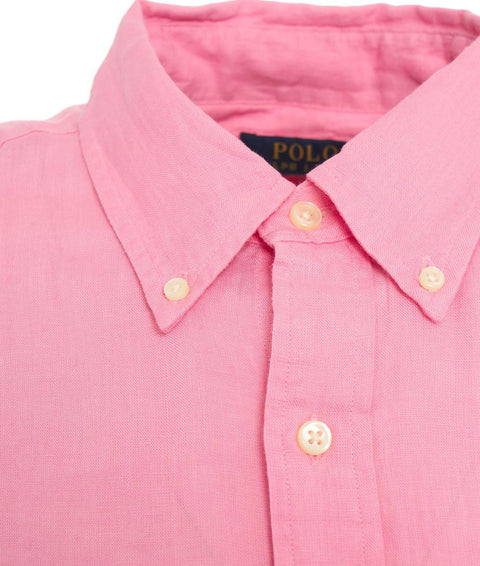 Camicia in lino con ricamo del logo #pink