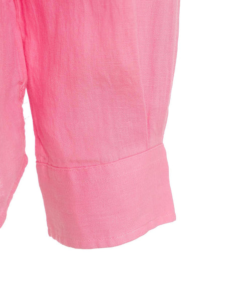 Camicia in lino con ricamo del logo #pink