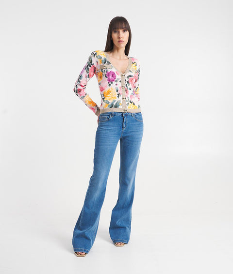 Cardigan in maglia con stampa floreale #multicolore