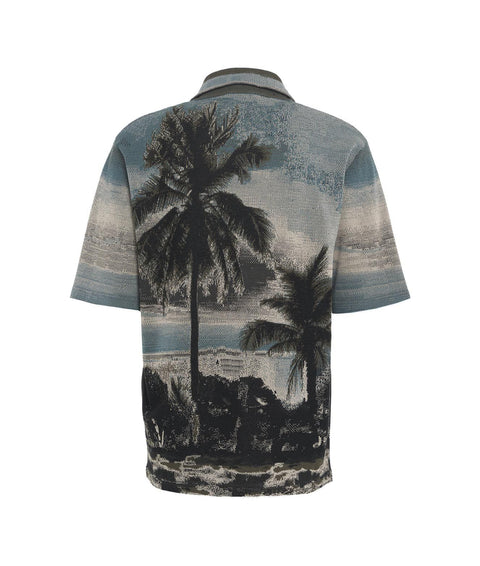 Camicia in maglia con motivo tropicale #grigio