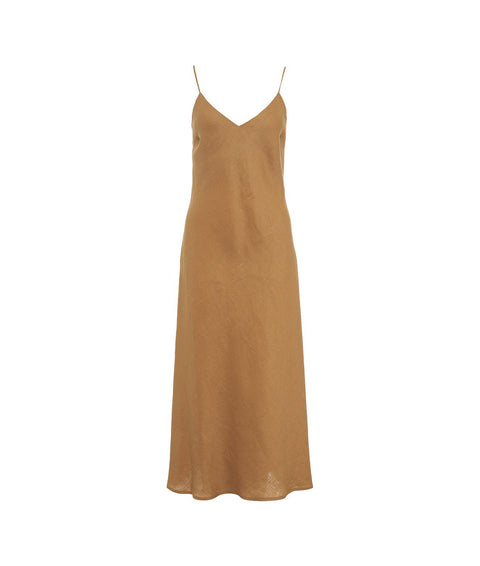 Slip dress in lino #marrone