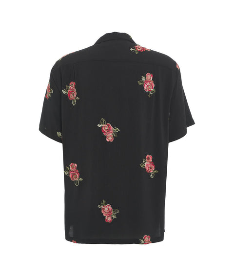 Camicia con ricamo floreale #nero