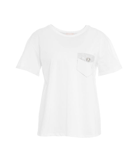 T-shirt con applicazione di strass #bianco