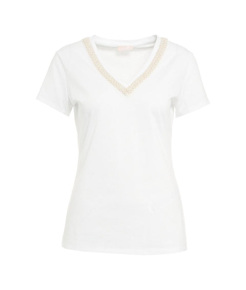 T-shirt con ricamo di perline #bianco